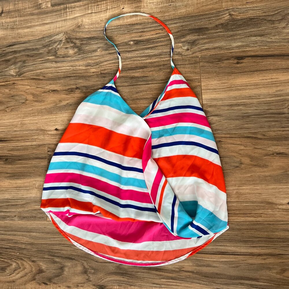 Everly Multicolor Striped Halter Tank Top - Orange, Pink, Blue, White